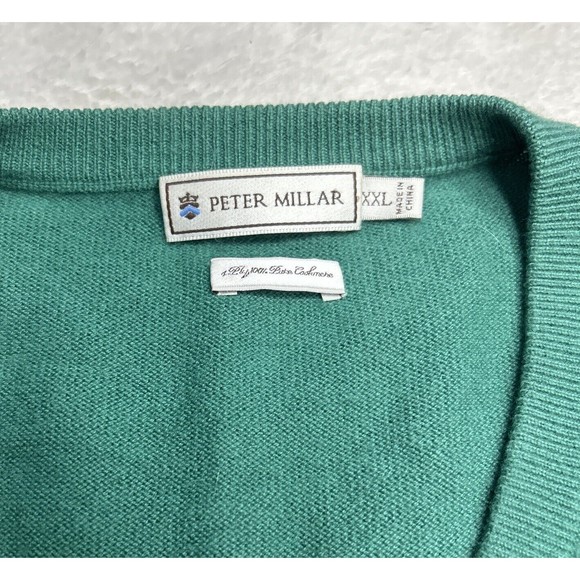 Peter Millar Men's 100% Pure Cashmere Size 2XL Green V-Neck Pullover Sweater - Picture 8 of 14